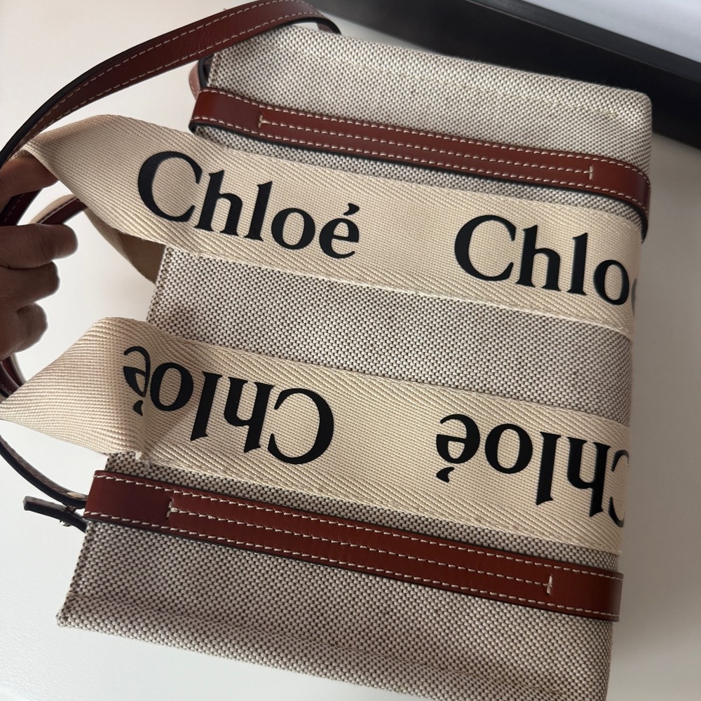 Chloe Cream and Brown Canvas Small Tote - Picture 5 of 16